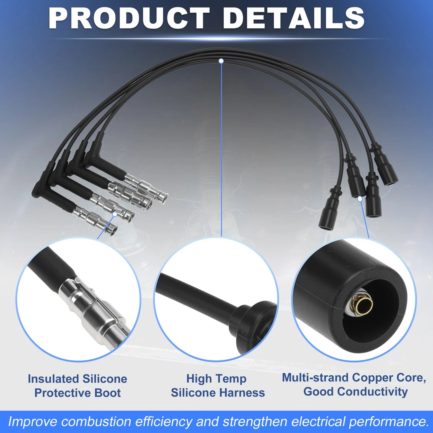 Set of 4 Spark Plug Wires for Mercedes-Benz 124 T-Model (S124) Replaces ZEF642
