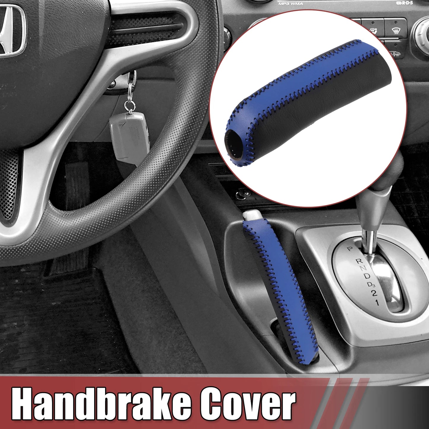 Faux Leather Handbrake Cover for Ford Mustang (2015–2021) Black Blue
