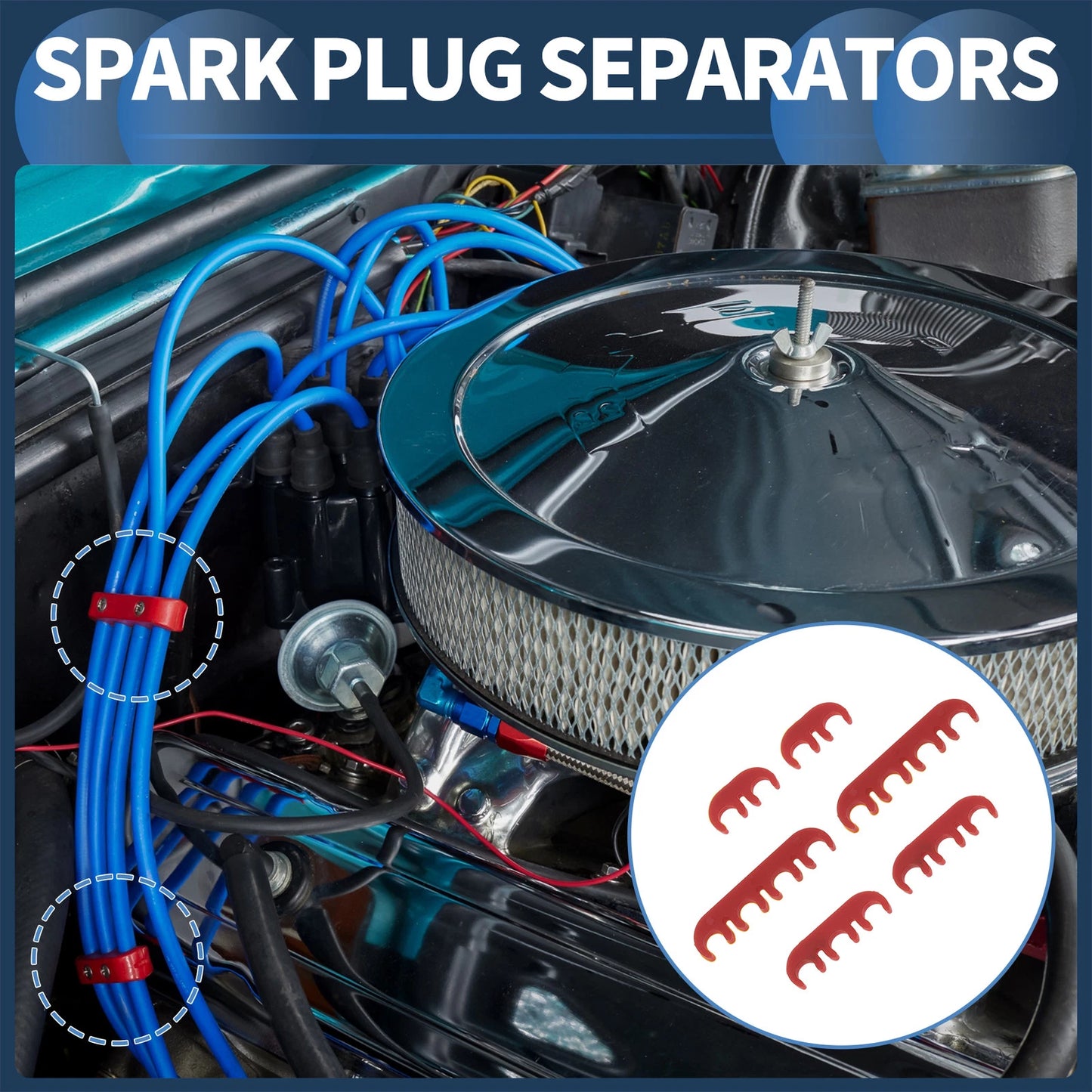 Set of 6 Spark Plug Wire Separators for Ford, Chevy (7mm, 8mm) Red