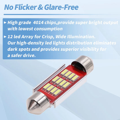 2X LED Dome Light Bulbs 4014 Chip 39mm