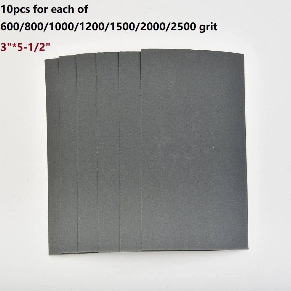 Sandpaper 70x Wet/Dry 3x5-1/2 600-2500 Grit for Auto Car Polisher Tool