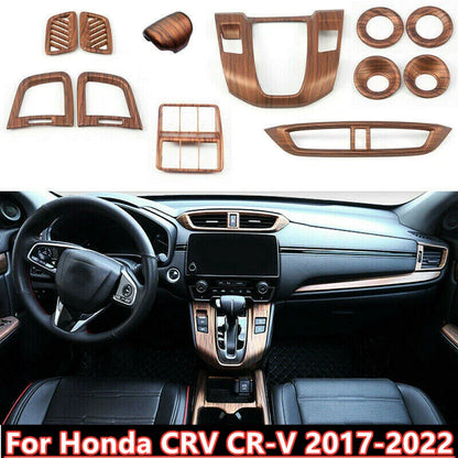 12X Peach Wood Grain Car Interior Kit Cover Trim For Honda CRV CR-V (2017–2022)