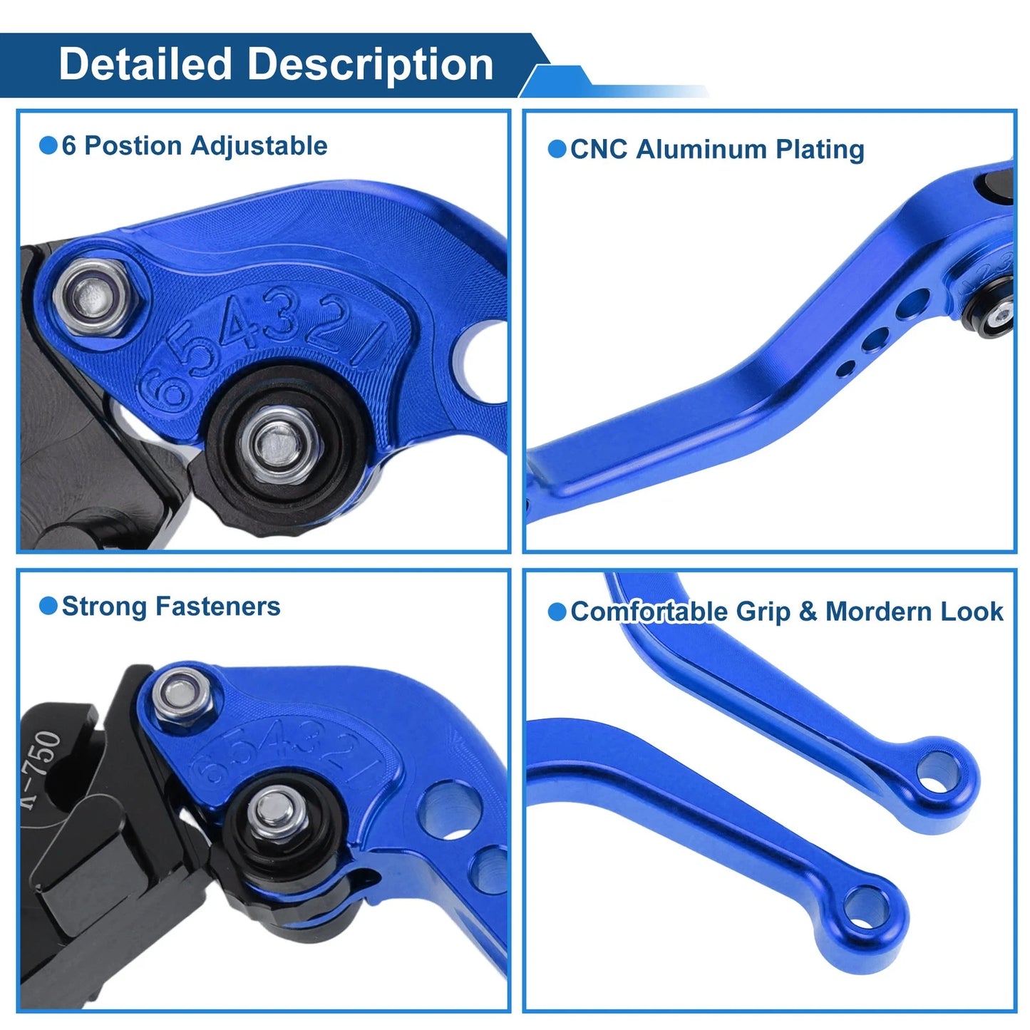 Short Brake Clutch Levers for Kawasaki Ninja 650R/ER-6F/EX650 (2017–2022) Blue