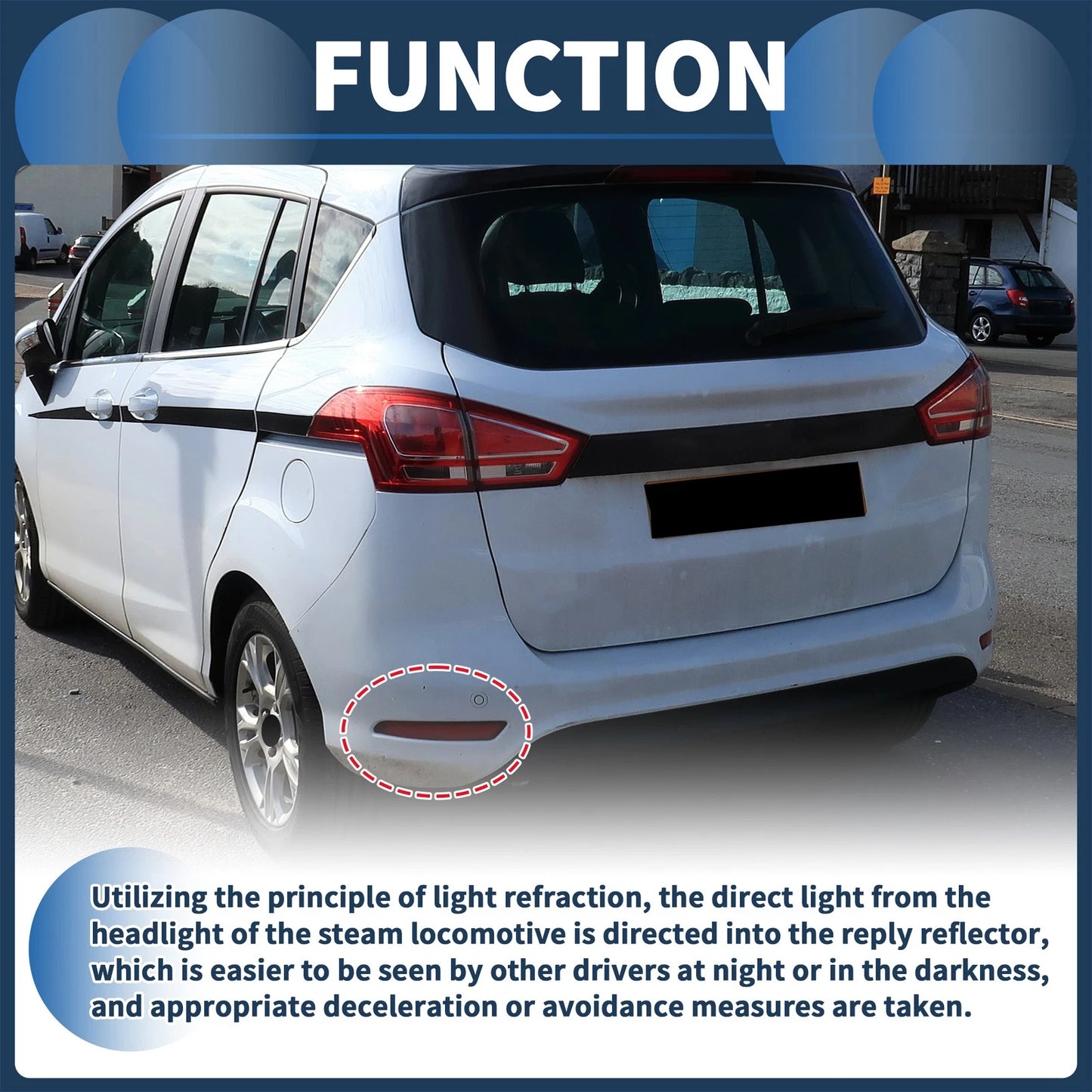 Bumper Reflector No.BS71515C0BD for Ford Fiesta (2015–2019) Red 1pc Rear Left