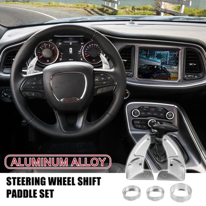 Silver Tone Inner Paddle Shifter Set & AC Volume Knob Cover for Dodge Charger