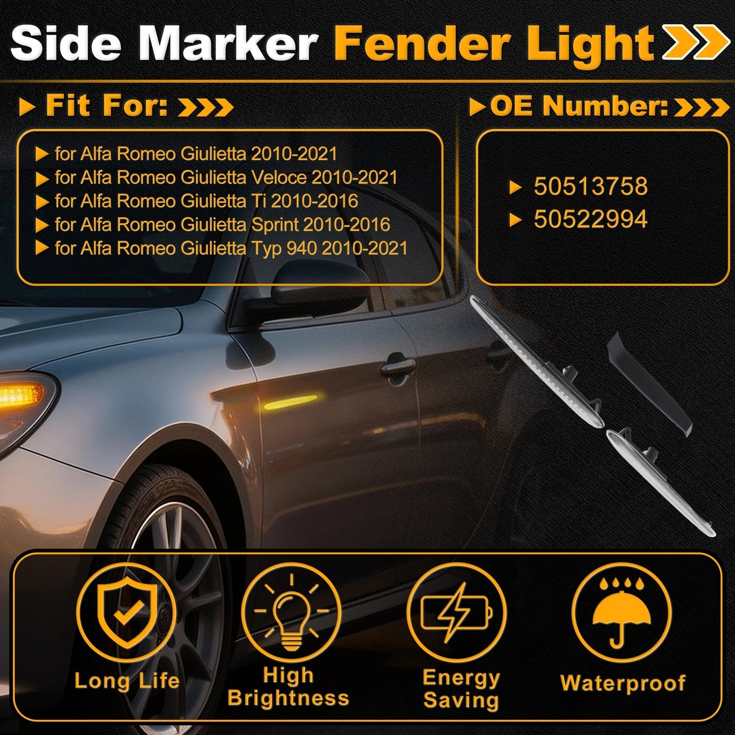 Side Marker Fender Light 50513758 for Alfa Romeo Giulietta (2010–2021) 1 Pair