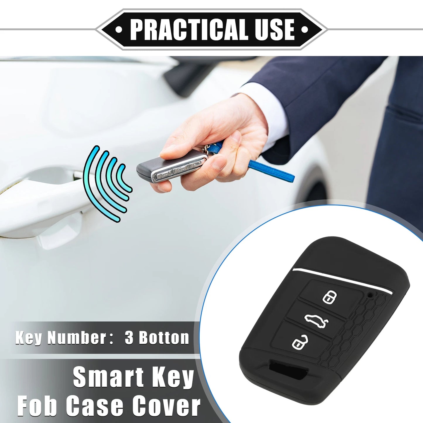 Car Key Fob Cover for Volkswagen Passat B8 (2015–2023) 3 Button Silicone Black