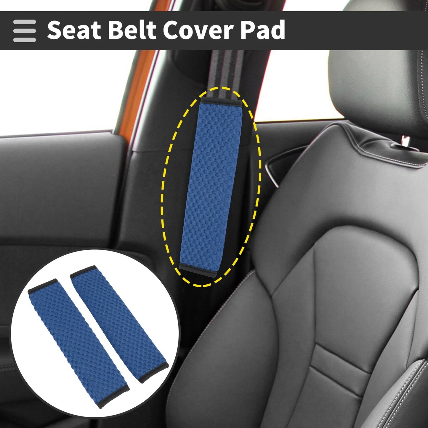 Set of 2 Blue Seat Belt Cover Pads for Universal Fit (23cm)