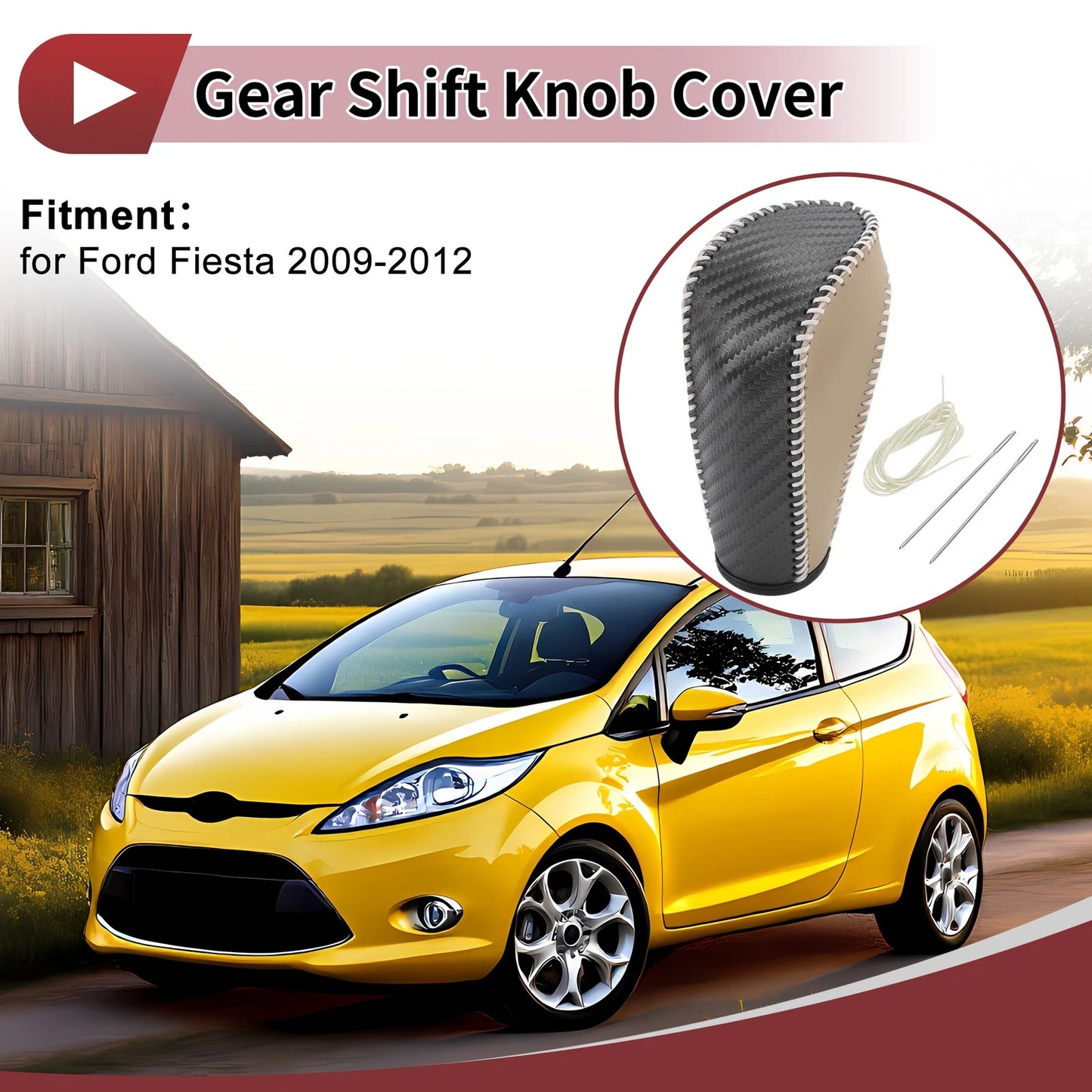 Gear Shift Knob Cover for Ford Fiesta (2009–2012) Black Beige
