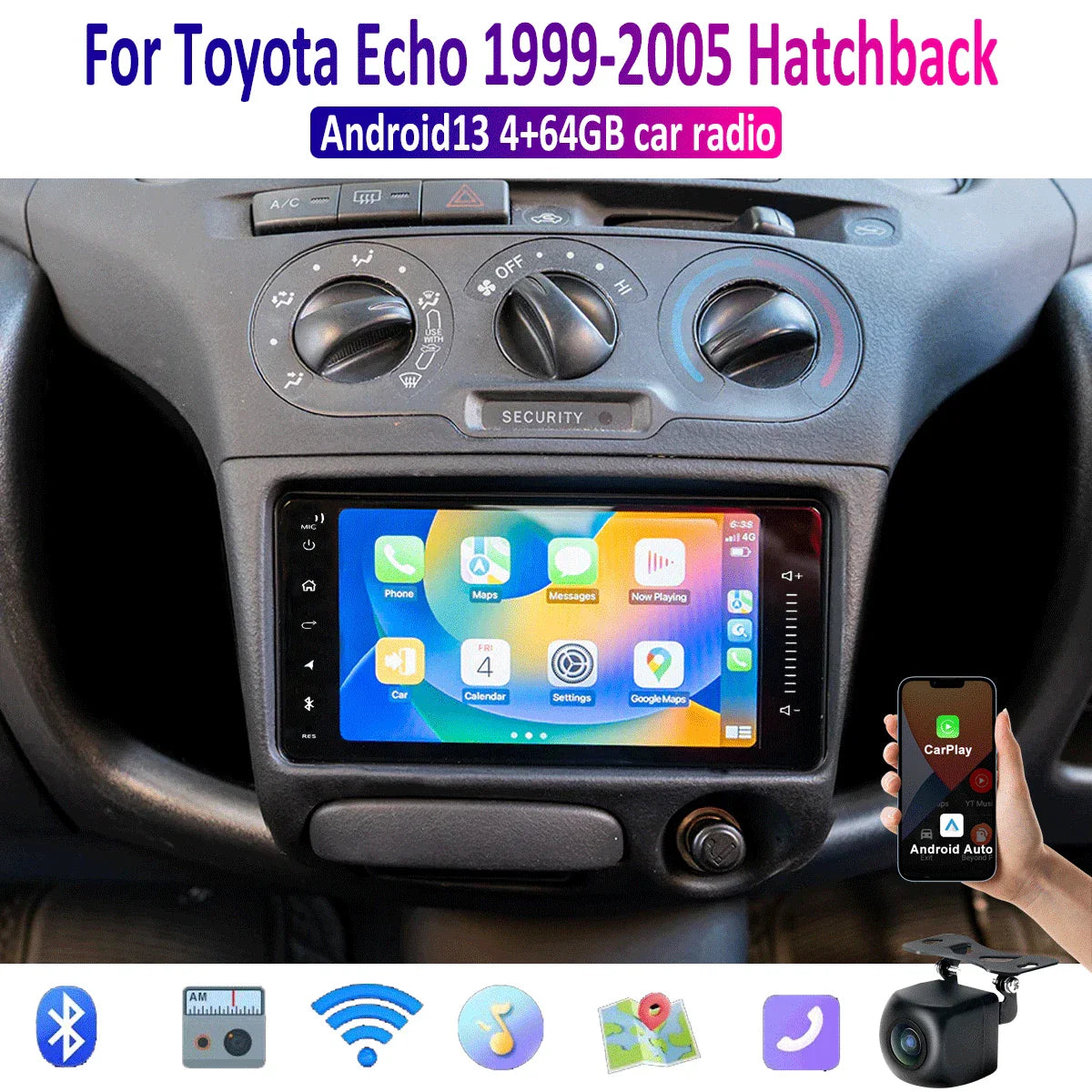 7'' Apple CarPlay Android Auto Radio for Toyota Echo (1999-2005)
