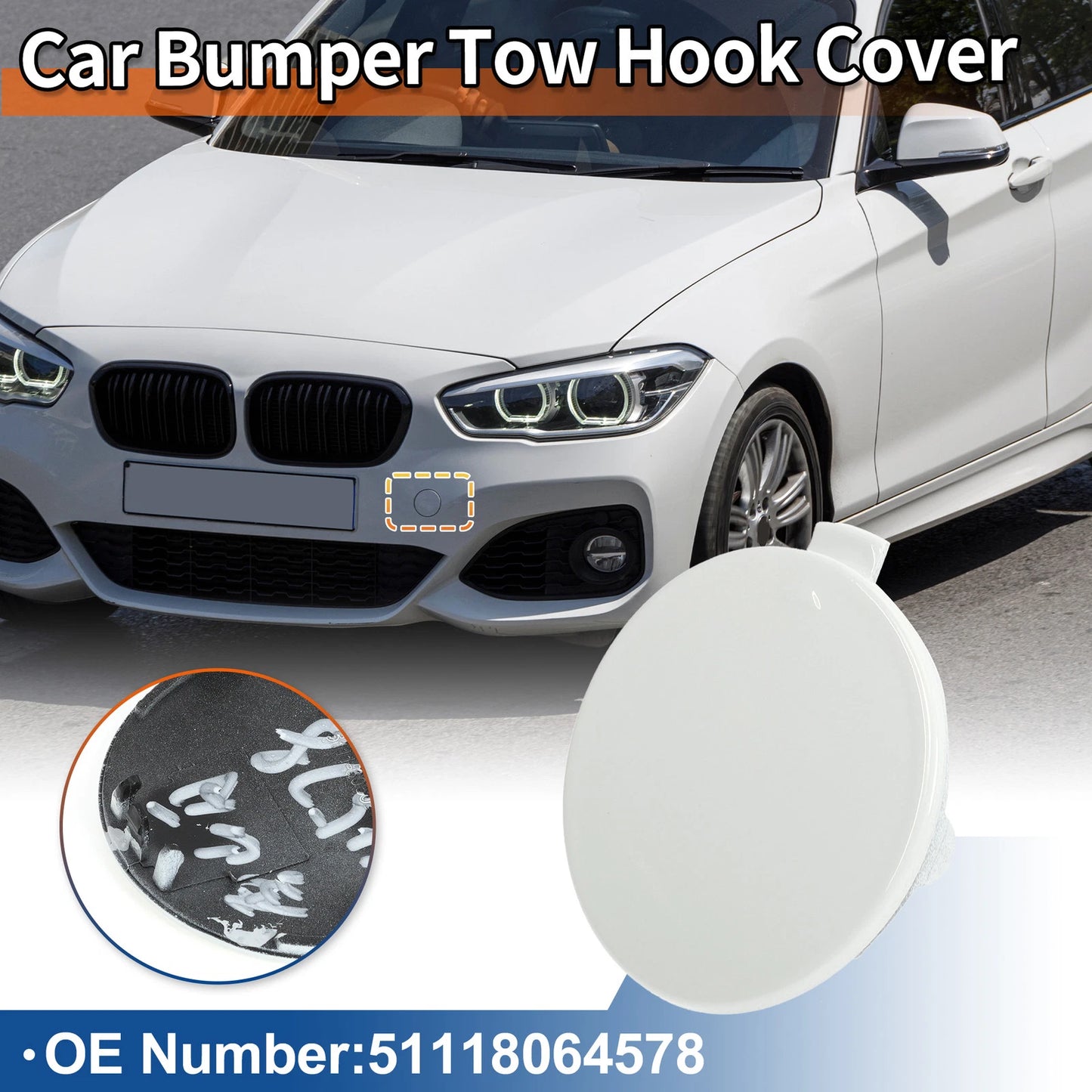Tow Hook Cover for BMW 1 Series F20 (2012–2019) No. 51118064578 Pure White
