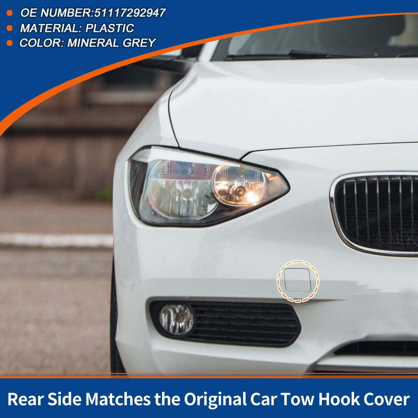 Front Tow Hook Cover for BMW 1 Series F20 (2012–2019) No. 51117292947 Mineral Grey