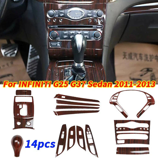 14x Wood Grain Interior Accessories Trim for INFINITI G25 G37 Sedan (2011–2013)