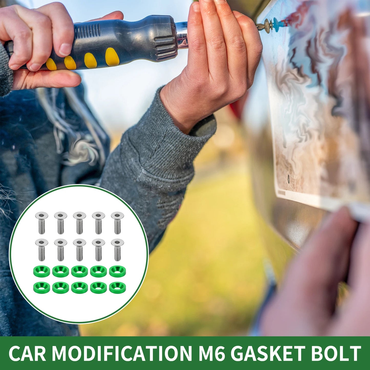 Set of 1 M6x1.0 Gasket Bolt for Universal Car Modification - Aluminium Alloy Green