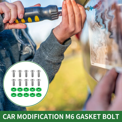 Set of 1 M6x1.0 Gasket Bolt for Universal Car Modification - Aluminium Alloy Green