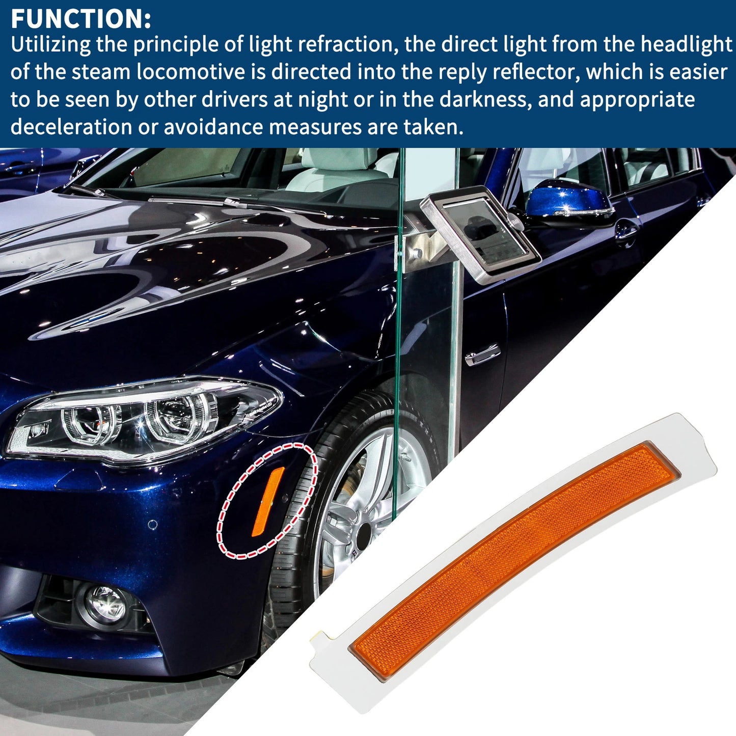 Bumper Reflector No. 63147199627 for BMW 550i GT (2010–2015) 1 Pcs Front Left