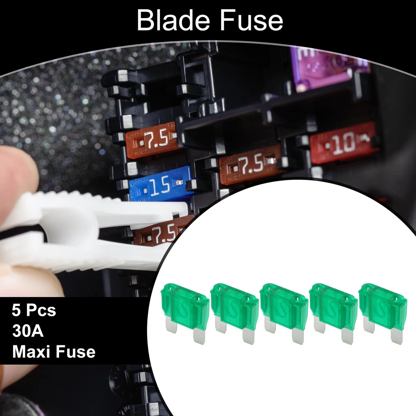 Set of 5 Maxi Fuse 30A Blade Fuses for Car Boat Truck RV Motorcycle