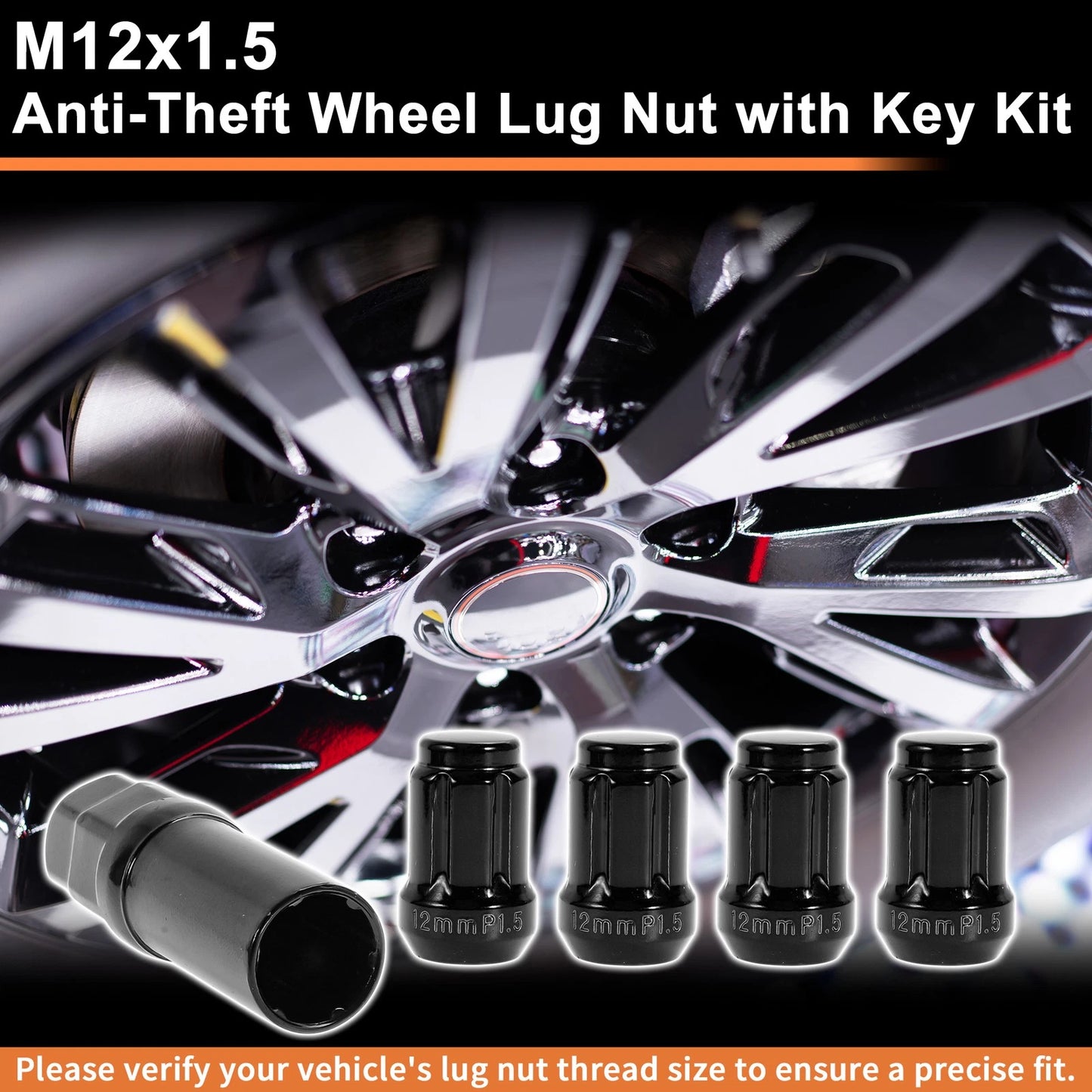 M12x1.5 Tire Wheel Locking Nut Set with 1 Socket Key for Honda Toyota