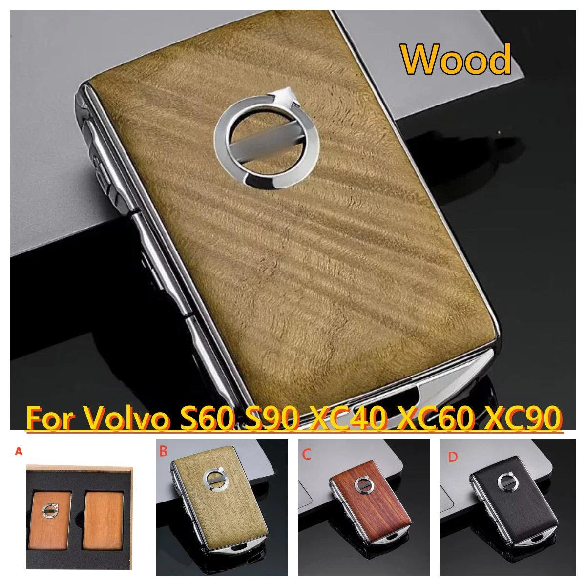 Wood Remote Control Case Fob Shell Cover for Volvo S60 S90 XC40 XC60 XC90 V60