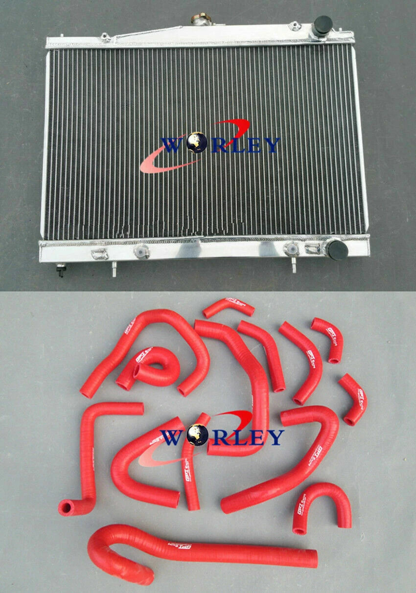 Aluminum Radiator & Red Hose for Nissan Skyline R33 R34 (1999–2000)