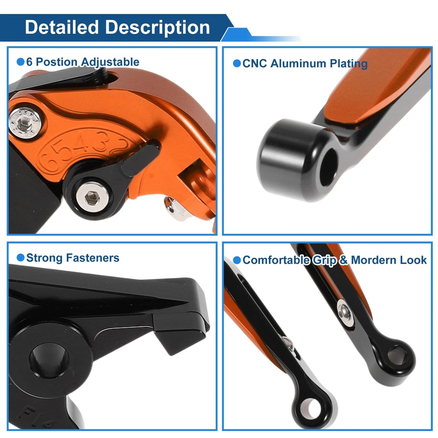 Adjustable Brake Clutch Lever for Kawasaki ER-5 (2005–2006) - Orange Black