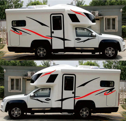Black Red Stripes Vinyl Decals Stickers Pair for Caravan Trailer Camper