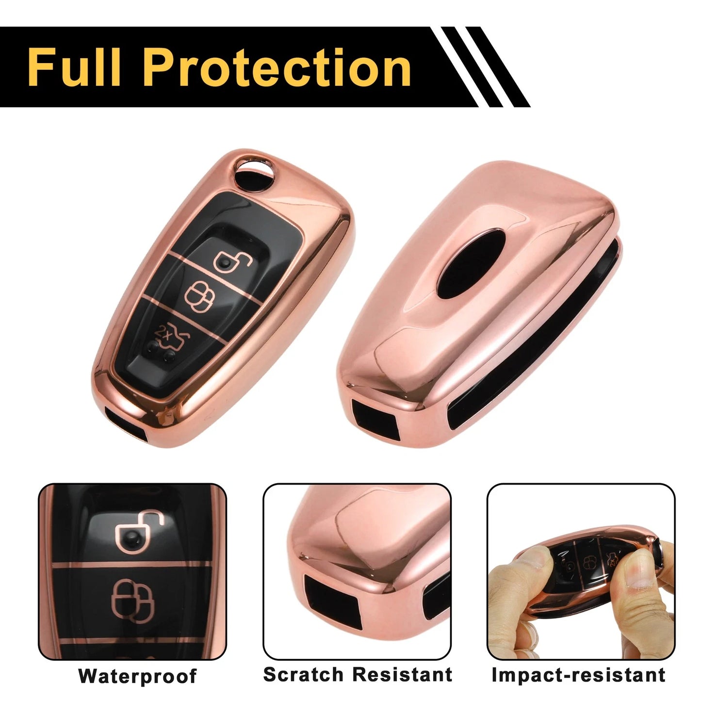 Rose Gold TPU Silicone Car Key Case for Ford Mondeo (2000–2007)