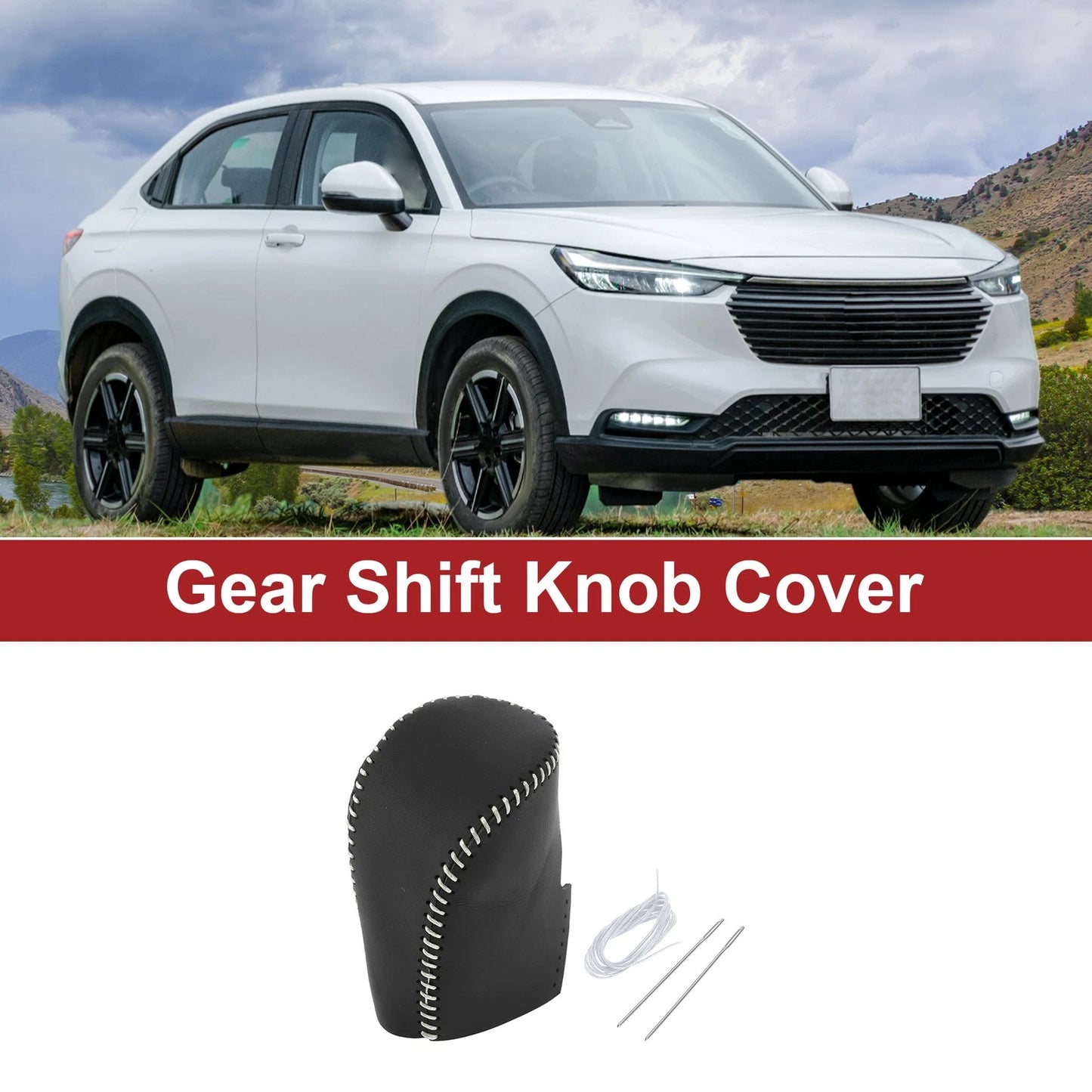 1 Pc Gear Shift Knob Cover for Honda HR-V (2023–2024) Black Grey Faux Leather