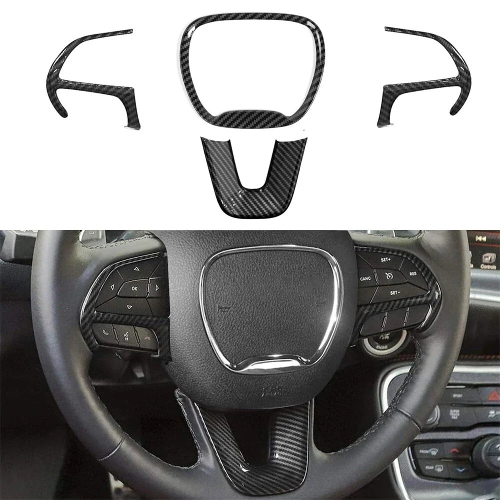 Carbon Fiber Steering Wheel Cover Trim for Dodge Challenger Durango (2015-2020)