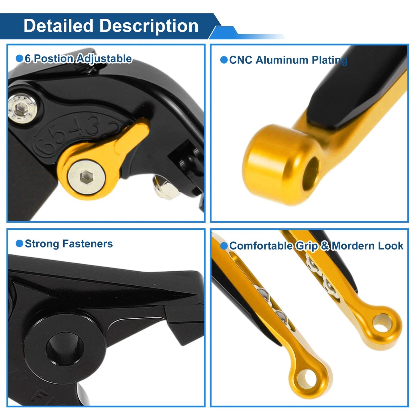 Adjustable Brake Clutch Lever for Kawasaki ER-5 (2004–2005) Black Gold Tone