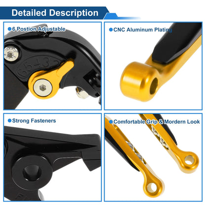 Adjustable Brake Clutch Lever for Kawasaki ER-5 (2004–2005) Black Gold Tone