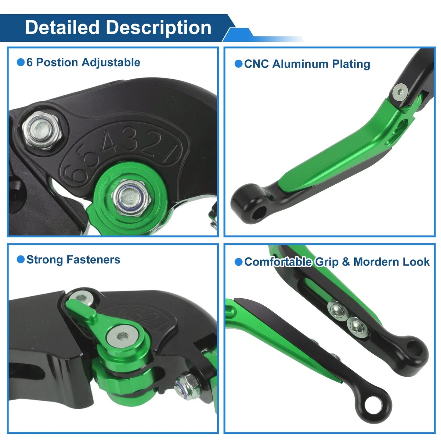 Brake Clutch Levers for Suzuki GSXR1000 (2009–2019) - Black Head Green Handle