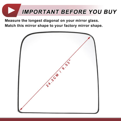 Heated Right Passenger Side Tow Mirror Glass for Dodge