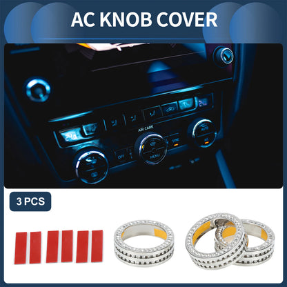 Set of 3 AC Media Volume Switch Knob Cover Rings for Skoda Octavia (2014–2020) Silver Tone
