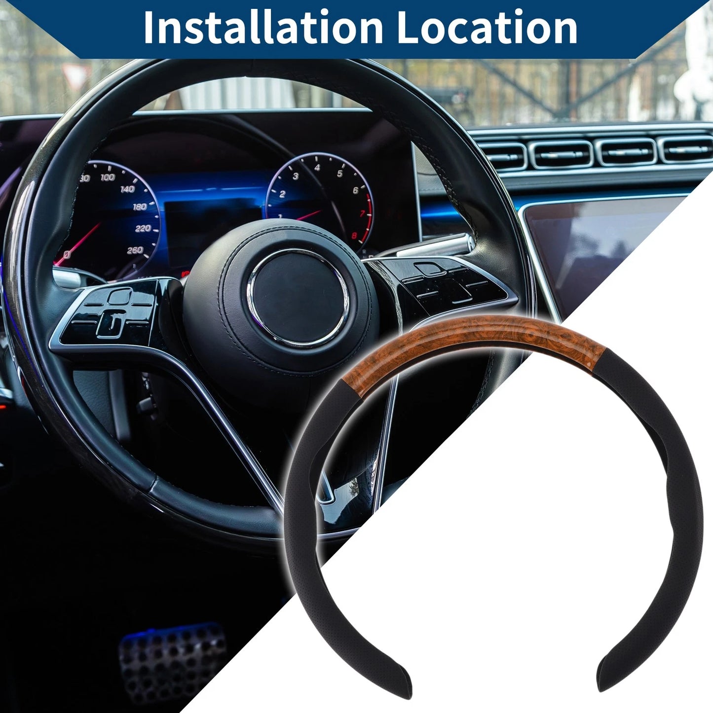 Steering Wheel Cover for Car (14.96", Light Brown Mahogany)