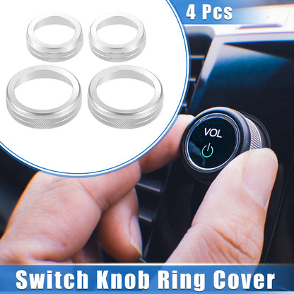 Set of 4 AC Audio Volume Tune Switch Knob Ring Covers for Ford F150 (2021–2023) Silver Tone
