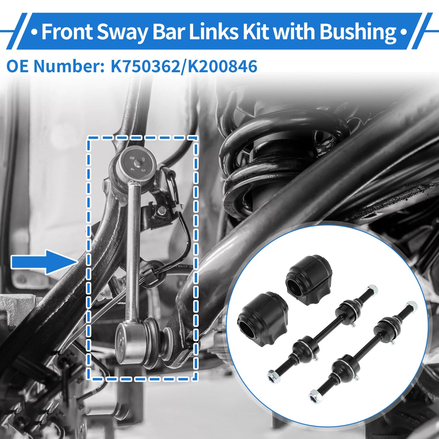 Set of 2 Front Stabilizer Bar Links with Bushings for Ford F-150 (No.K750362)