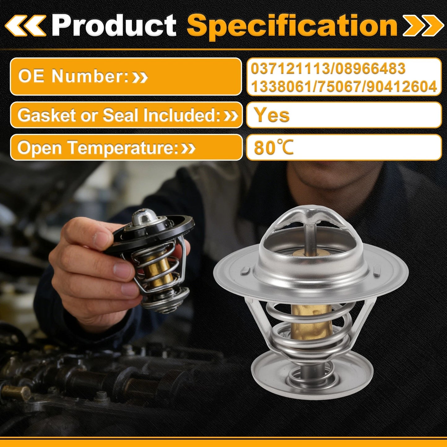 Engine Coolant Thermostat 037121113 for Audi 80 B1 Saloon (1972–1978)
