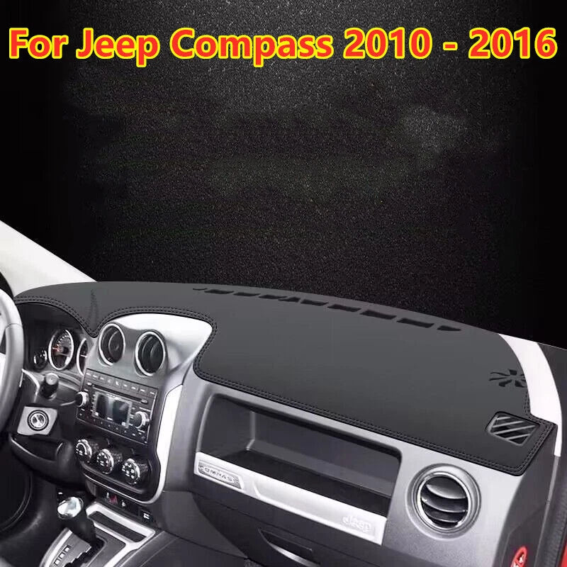 Leather Dashboard Cover Mat Black for Jeep Compass (2010–2016)