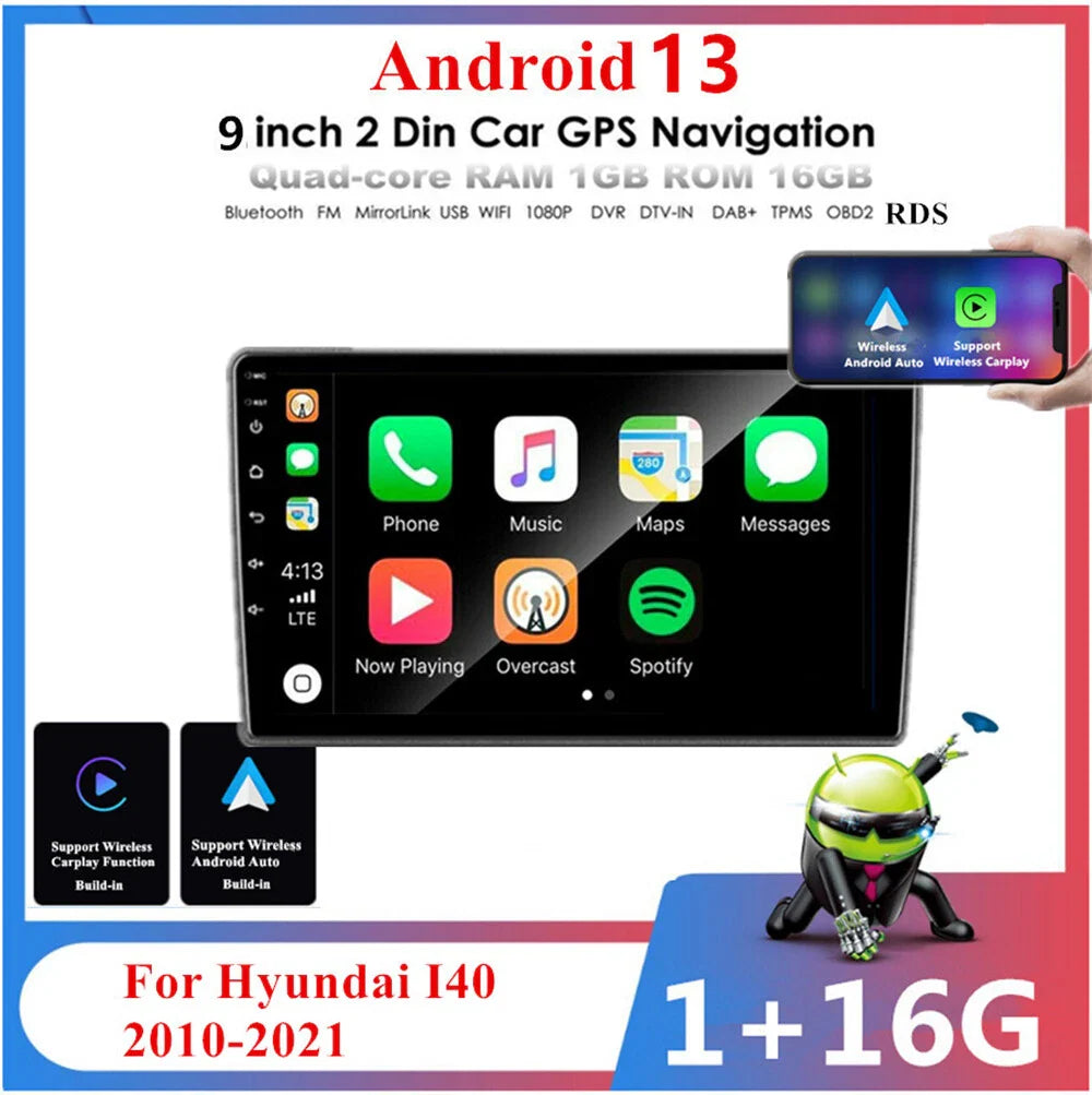 9" Android 13.0 GPS Head Unit for 2010-2021 Hyundai i40 (2010-2021)