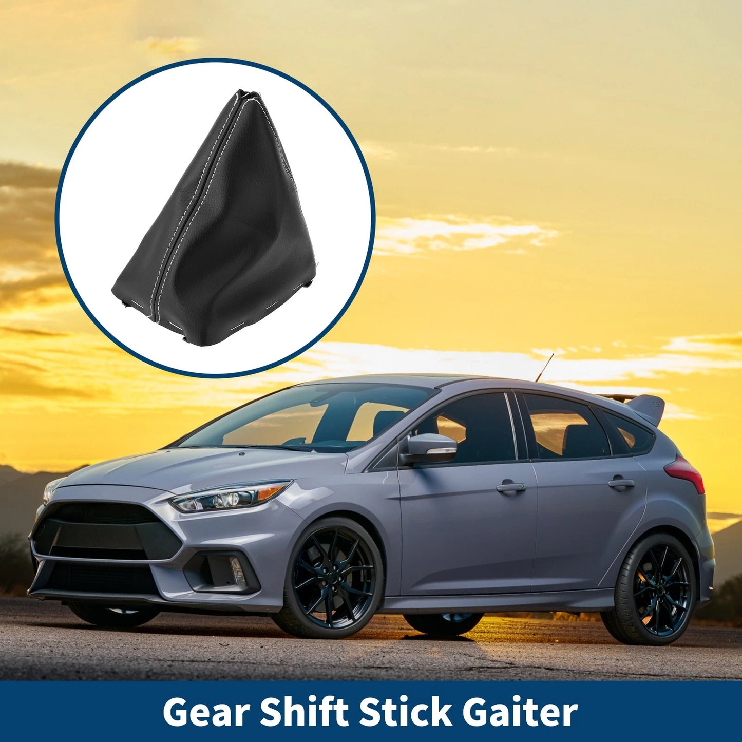 Gear Shift Stick Gaiter for Ford Focus C-MAX (2003–2010) Black White Leather
