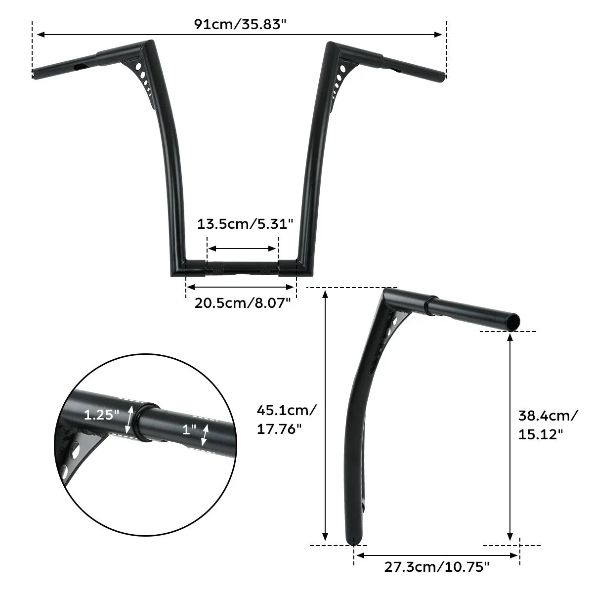 Black 18" Fat 1.25" Handlebar Hanger Bar for Harley Softail FXST