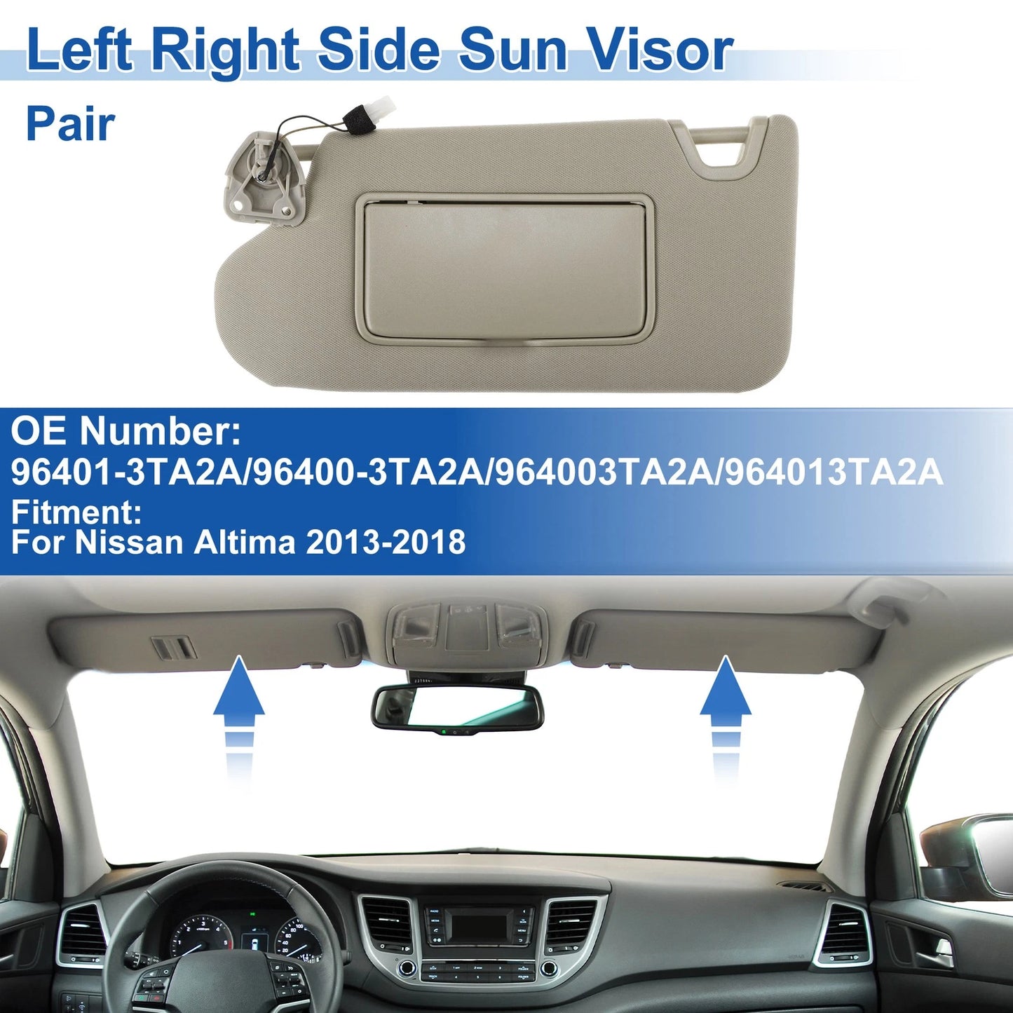 Set of 2 Sun Visors for Nissan Altima (2013–2018) No. 96401-3TA2A Beige