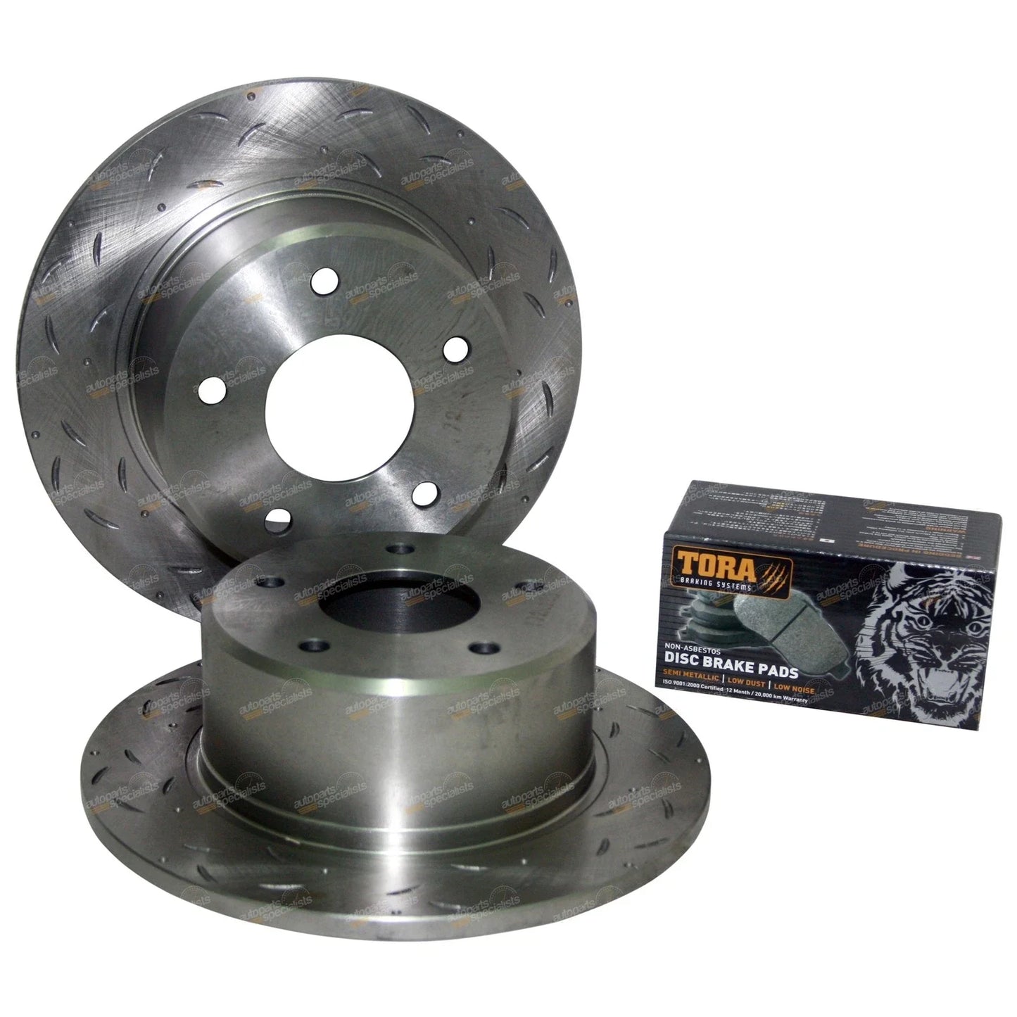 2 x Rear Disc Pads + Rotors Slotted+Drilled for Commodore VR–VS IRS(1993–1997)