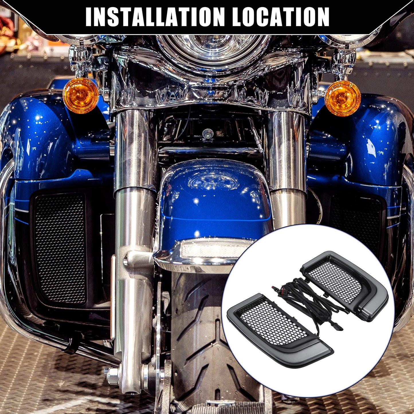 Set of 2 Motorcycle Fairing Lower Grills Turn Signals for Harley Road Glide (2015–2023)