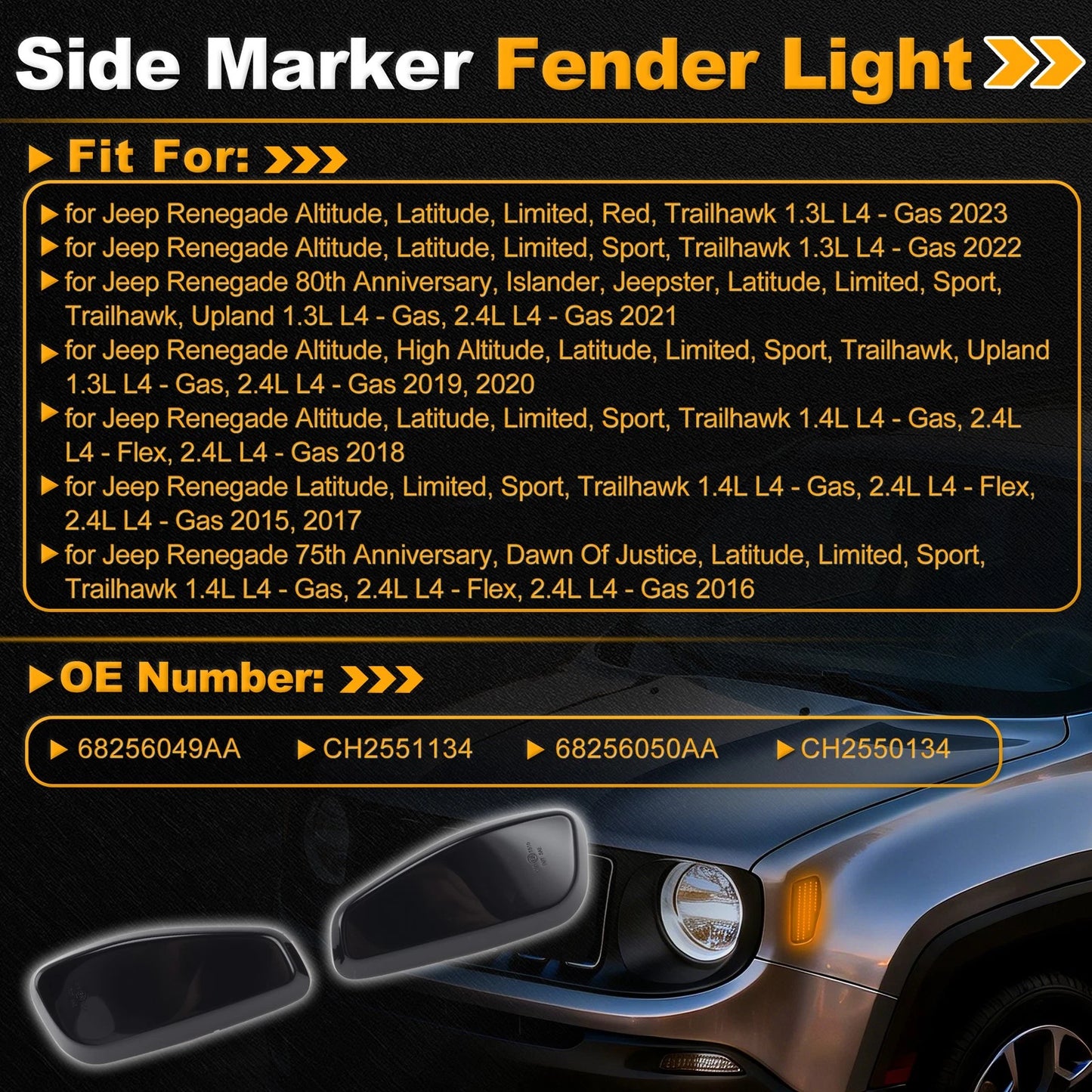 Side Marker Fender Light 68256049AA for Jeep Renegade (2015–2023)