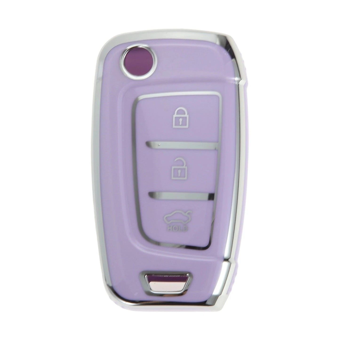TPU Silicone Car Key Case for Hyundai i10 (2010–2023) - Purple/Silver Trim