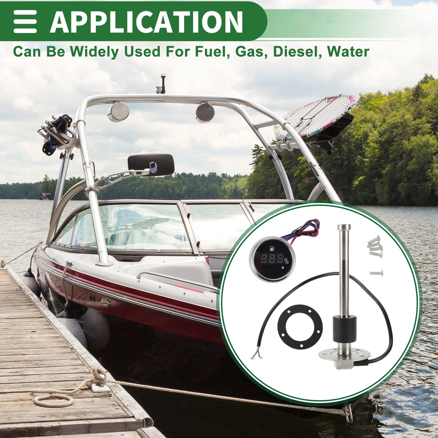 Fuel Sending Unit and Gauge Kit 0-190 Ohm 7.48" for Boat Car Vehicle