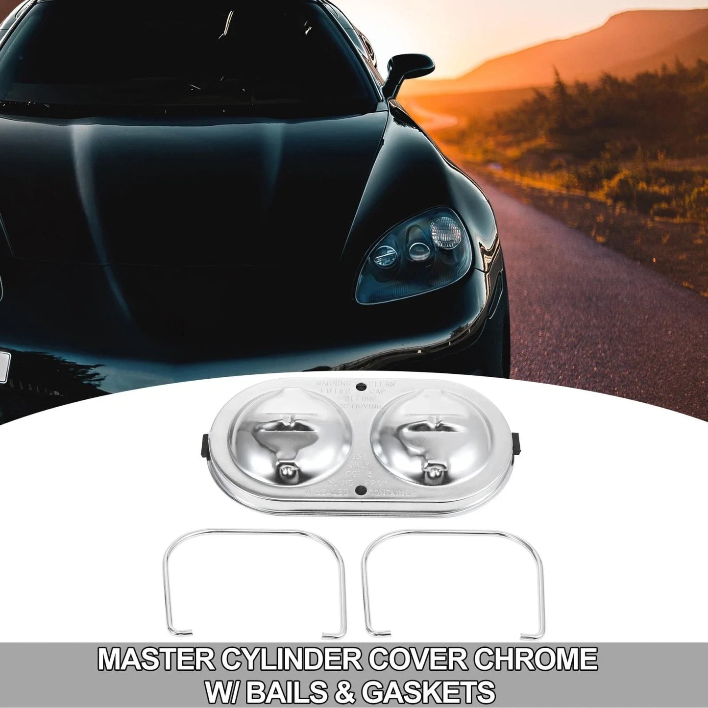 Chrome Master Cylinder Cover Kit with Bails & Gasket for Chevrolet Corvette (67-77)