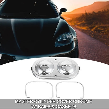 Chrome Master Cylinder Cover Kit with Bails & Gasket for Chevrolet Corvette (67-77)